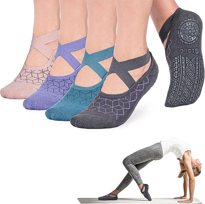 Ozaiic Pilates Socks for Women Non Slip Grip, Yoga Socks with Grippers for Barre, Hospital, Ballet, Dance, Barefoot Workout - Bloomnest