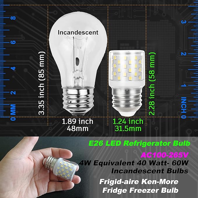 KEI D34L Refrigerator Bulb AC100-265V Replacement 3.5W LED Appliance Light Bulb 4W Equivalent 40W-60W E26 Medium Screw Base Daylight White 5000K for Frigid-aire Ken-More Fridge Freezer Bulb, 2 Pack - Bloomnest