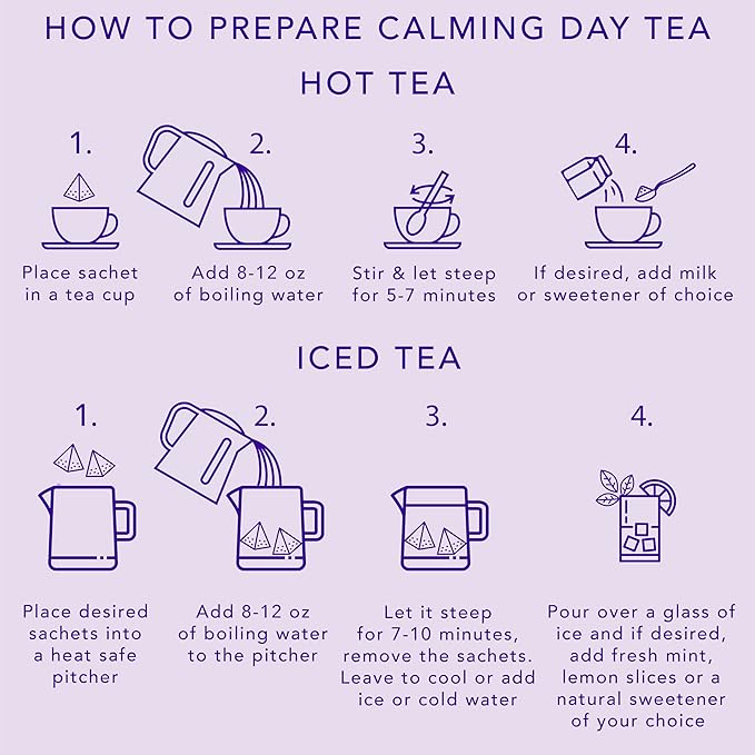 Calming Day Herbal Tea (1.65 oz, Pack of 18 Tea Bags) – Relaxing Caffeine-Free Tea with Lavender, Rosehips and Lemongrass – Gift for focus, clarity, relaxation and wellness - Bloomnest