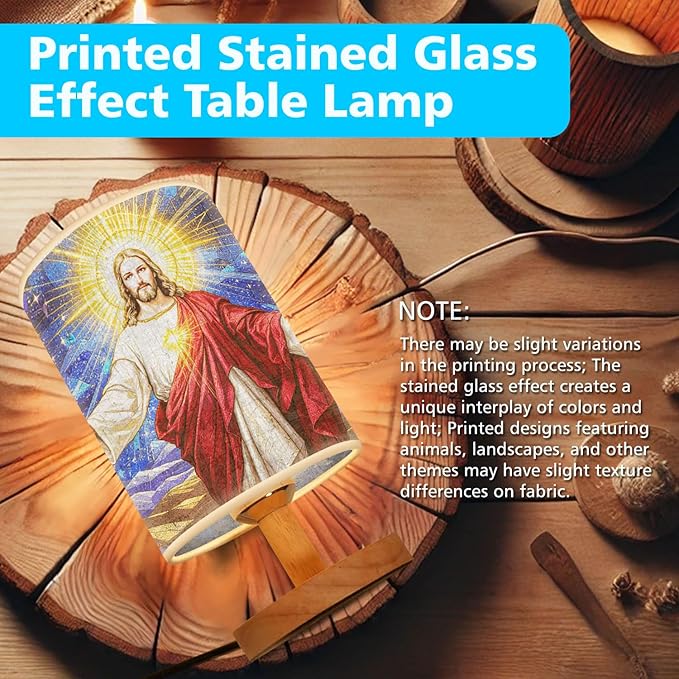 Jesus Christ Table Lamp LED 3-Color Pressed Bedside for Merry Christmas, Jesus Christ Shade Christmas Table Lamp with Wood Base for Bedroom Living Room Desk Office - Bloomnest