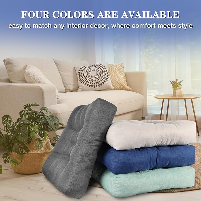 Navy Blue Square Floor Pillow Meditation Cushions, Large Floor Sitting 22"x22"x4.6", Tufted Cushions for Yoga Living Room Tatami Home Decor 1 Pack - Bloomnest