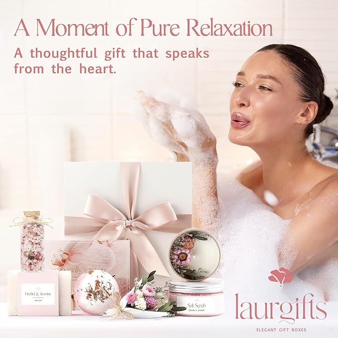 Birthday Gifts for Women – Luxury Candle Set & Bath Sets Spa Basket, Small Orchid & Jasmine Self Care Box, Valentine’s Basket for Her, Romantic Birthday Box for Mom, Wife or Friend - Bloomnest