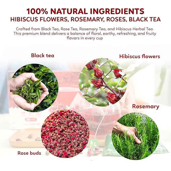 Indochine Blends Loving Tea | Hibiscus Tea Bags | Hibiscus & Organic Rosemary, Black Tea, Rose | Sugar-Free, Caffeine-Free Herbal Tea for Relaxation | 4.4 oz | 50 Corn-Fiber Pyramid Bags - Bloomnest