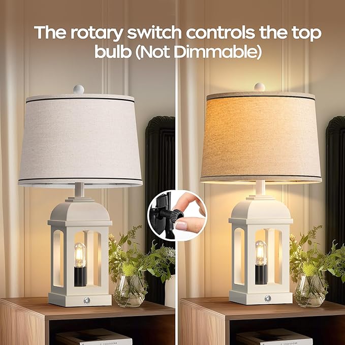 QiMH Table Lamp for Living Room, Farmhouse Lamps with USB A+C and Nightlight, 26" Rustic Bedside Lamps with 3-Way Dimmable Touch Control, Nightstand Lamp for Bedroom, White, 1 Pack - Bloomnest