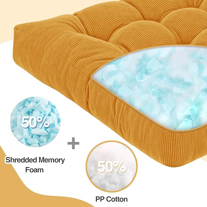 Floor Cushions for Adults Floor Pillows for Sitting Large Square Tufted Meditation Pillows Memory Foam 2 Pcs, 22" x 22", Orange Yellow - Bloomnest