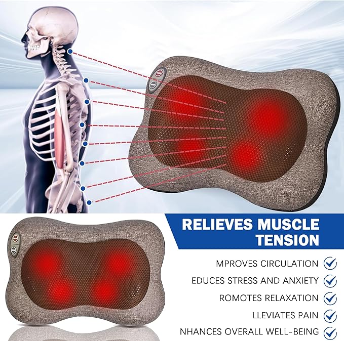 Joyset Neck Massager with Heat, 3D Shiatsu Massager for Back and Shoulder Pain, Portable Neck Massage Pillow, Gift for Men Women Use at Home, Office, Car - Bloomnest