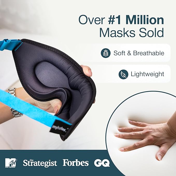 MyHalos® Sleep Masks - Eye Masks for Sleep - 100% Blackout Sleeping Masks for Women, Men & Side Sleepers - 3D Sleeping Eye Masks for Zero Pressure - Award Winning Design, Eyelash Friendly & Breathable