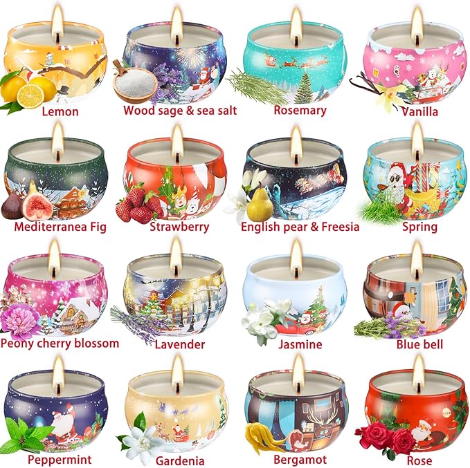 16PCS Scented Candles Christmas Gift Set, Natural Soy Wax 2.5oz Candles for Christmas Gift, 16 fragrances Flavor - Bloomnest