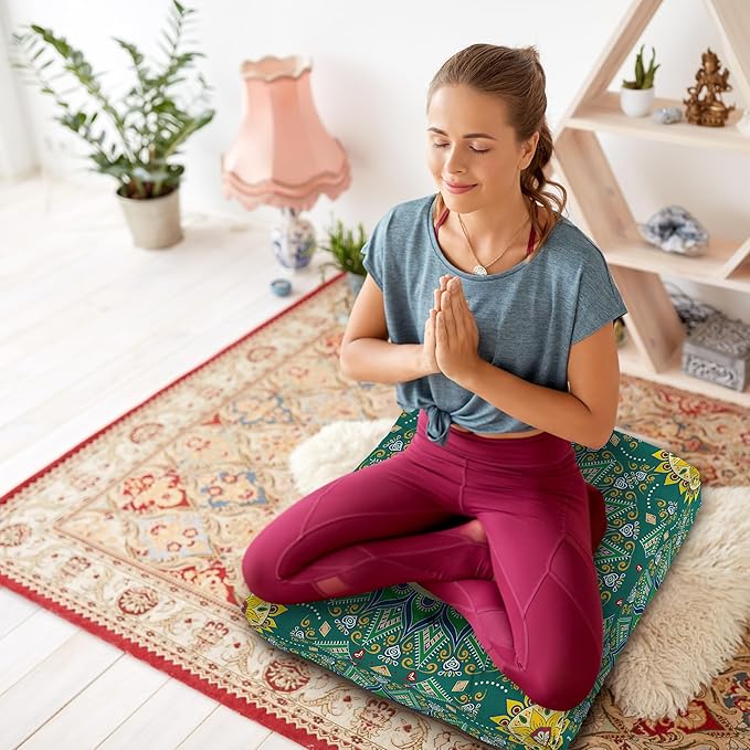 Mandala Meditation Cushion, Boho Meditation Mat, Meditation Pillows for Sitting on Floor, Cushions for Sitting in Home and Outdoor, Square Floor Pillows Cushion Seating for Yoga 22'' X 22'' - Bloomnest