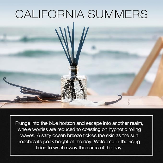 Voluspa California Summers Reed Diffuser Set, Scented Reed Diffuser, 3.4 oz, Oil Reed Diffusers for Home, Handcrafted in The USA Voluspa