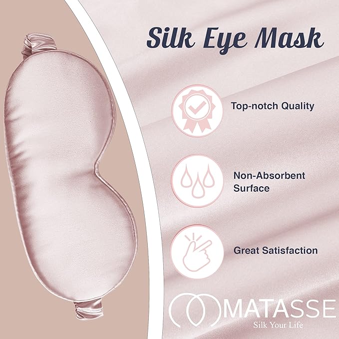 MATASSE Silk Eye Mask for Sleeping with Adjustable Elastic Band - 3D Contoured, Eye Cover Sleep Mask w/Genuine Mulberry Silk Including The Strap for Women, Men (Pink)