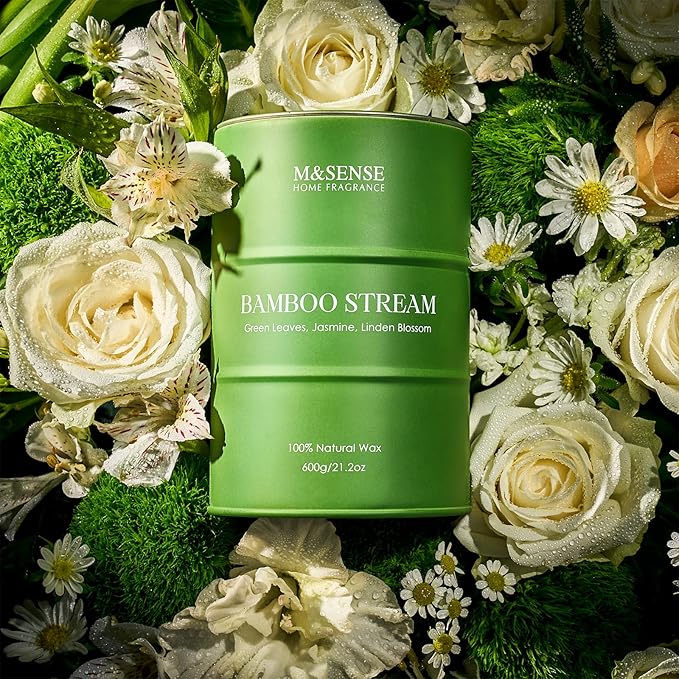 M&SENSE Bamboo Scented Candles Natural Non Toxic, Large Aromatherapy Candle for Stress Relief Meditation Relaxing, Housewarming Gifts for Women Men, 21.2oz 120 Hour Long Burning - Bloomnest