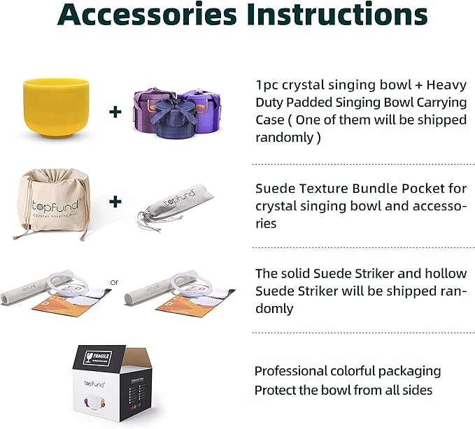 TOPFUND 440Hz Yellow E Note Crystal Singing Bowl Solar Plexus Chakra 10 inch with Heavy Duty Carrying Case and Suede Mallet