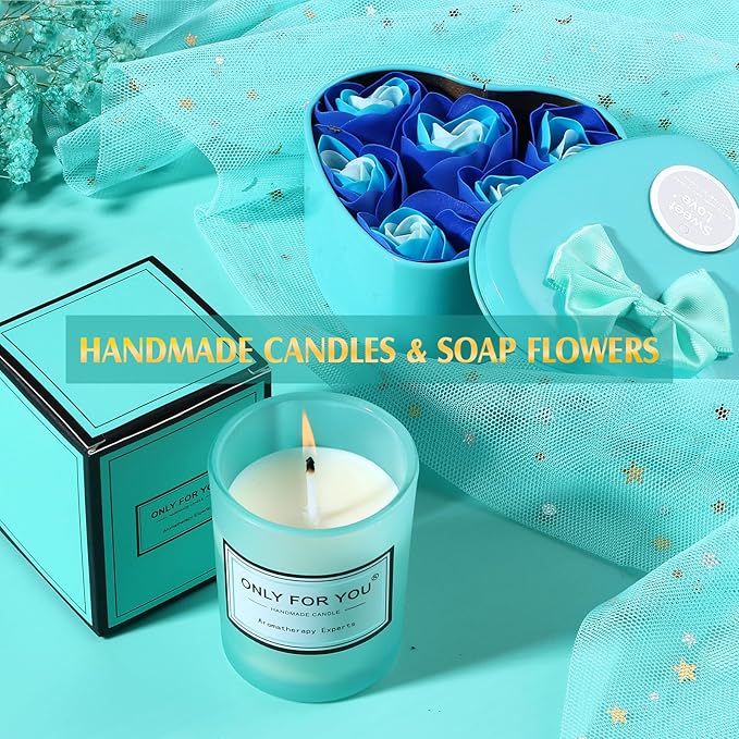 Birthday Gifts for Women, Thinking of You Gift Care Package with Luxury Flannel Blanket for Women Mom Her Wife Friends Sister, Blue Self Care Spa Relaxing Baskets for Christmas Valentines Mothers Day - Bloomnest