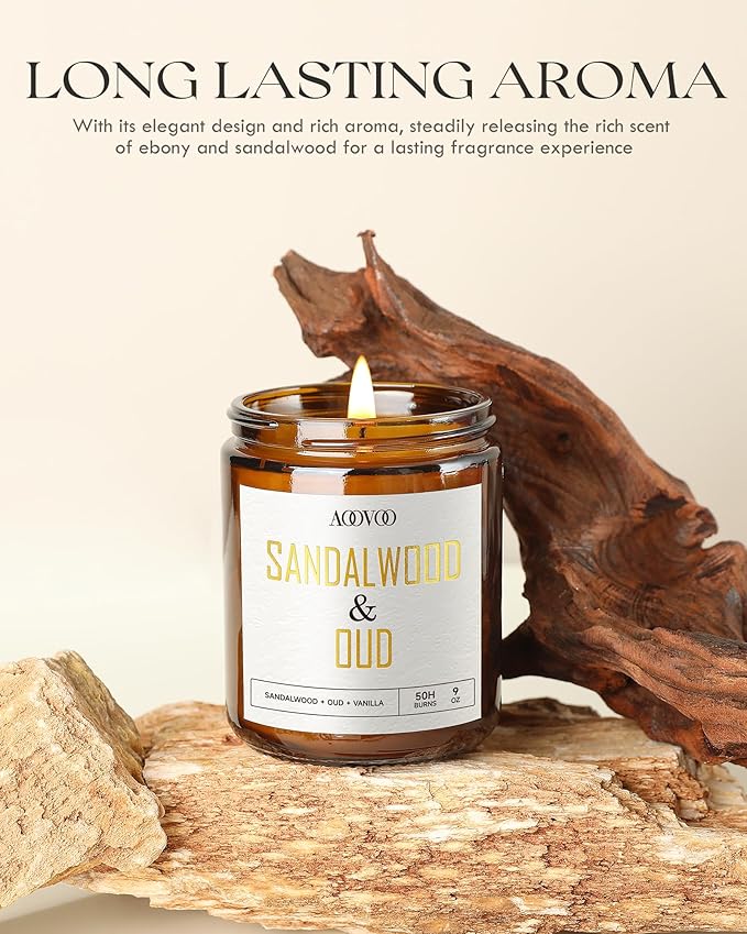 AOOVOO Sandalwood Oud Candle - Sandalwood Candle, Scented Candles, Soy Candles for Home Scented, 9oz - Bloomnest
