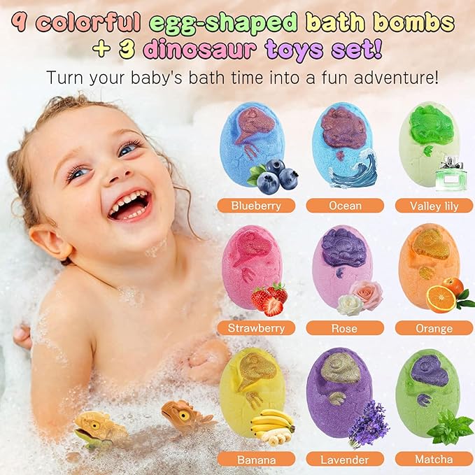 Dinosaur Bath Bomb Set for Kids – 9 Handmade Fizzing Bombs with Surprise Toys + 3 Bonus Toys, Gift Set for Birthday Party, Christmas, Children's Day, Unique Gift Ideas for Boys & Girls - Bloomnest