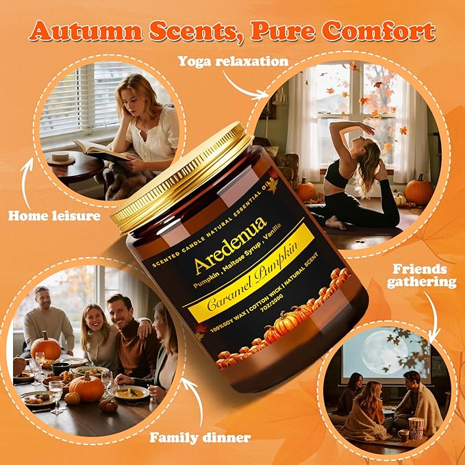 Fall Candles - Caramel Pumpkin Candle – Sweet Caramel & Spiced Pumpkin Scented Candle, Thanksgiving & Christmas Candles for Home, Cozy Winter Holiday Soy Candle Gift for Her & Him, 7oz - Bloomnest