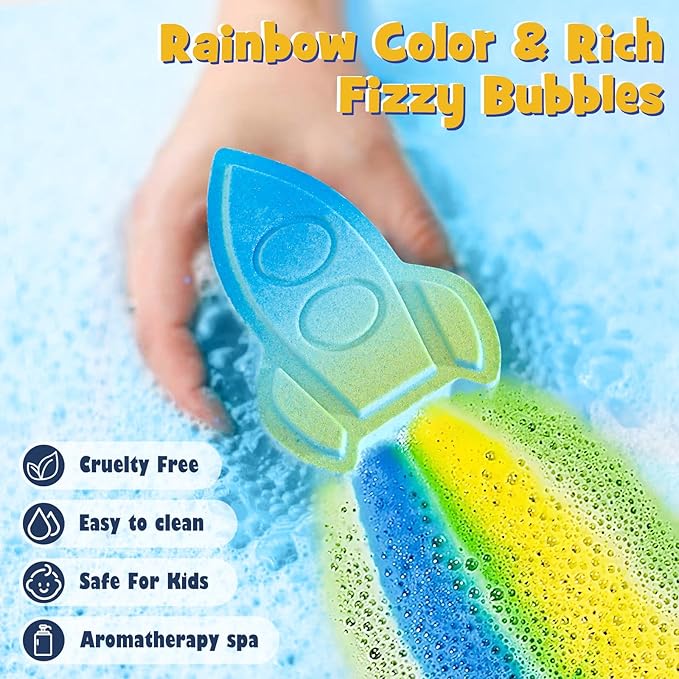 Space Bath Bombs for Kids with Surprise Inside, 8 Pack Kids Galaxy Bath Bombs with Space Toys for Toddler Boys Girls Handemade Rainbow Bubble Bath Fizzies Birthday Christmas Gift Set - Bloomnest