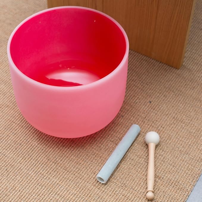 Leize Quartz Crystal Singing Bowl C Note 432 hz Root Chakra Red 12" Wide with Suede Striker - Bloomnest