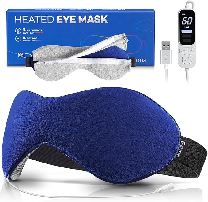 Ezona Heated Eye Mask, Warm Eye Compress Mask for Dry Eyes, USB Electric Eye Heating Pad with Temperature & Timer Control, Dry Eye Mask for Blepharitis, Sinus Migraine (Indigo) - Bloomnest