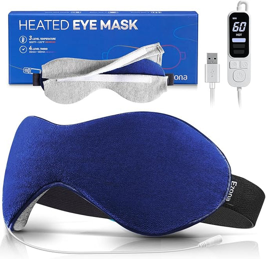 Ezona Heated Eye Mask, Warm Eye Compress Mask for Dry Eyes, USB Electric Eye Heating Pad with Temperature & Timer Control, Dry Eye Mask for Blepharitis, Sinus Migraine (Indigo) - Bloomnest