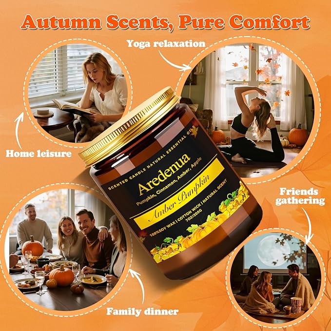 Amber Pumpkin Candle | Fall Pumpkin Candles - Scented Candle for Autumn, 7oz Soy Candles for Home Scented, 50 Hours Burn Time, Harvest Holiday/Winter/Thanksgiving Christmas Gifts for Women Men - Bloomnest