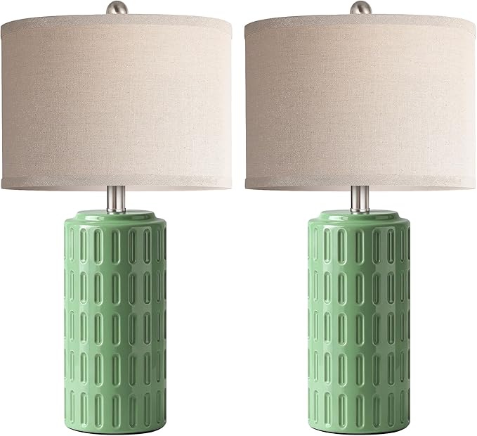 PARTPHONER 23" Farmhouse Modern Ceramic Table Lamp Set of 2 - Green Bedside Lamps for Bedroom & Living Room, Nightstand, Desk, End Table - Bloomnest