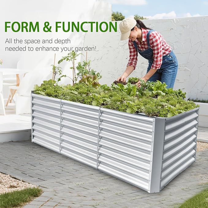 8x4x2ft Galvanized Raised Garden Bed, Planter Raised Garden Boxes Outdoor, Large Metal Raised Beds for Gardening, Garden Bed for Vegetables, Flowers, Herb, Silver - Bloomnest
