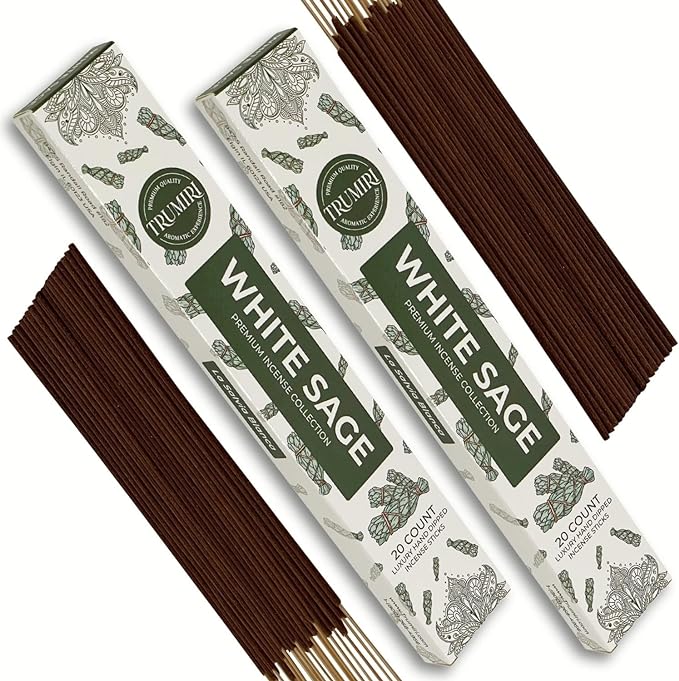 White Sage Incense Sticks for Cleansing - Total 40 Insence-Sticks - Dual Pack of 20 Insense - Inciensos - Inscents - Natural Non Toxic Ingredients - Incents - Incence - Inscense - Insents TRUMIRI