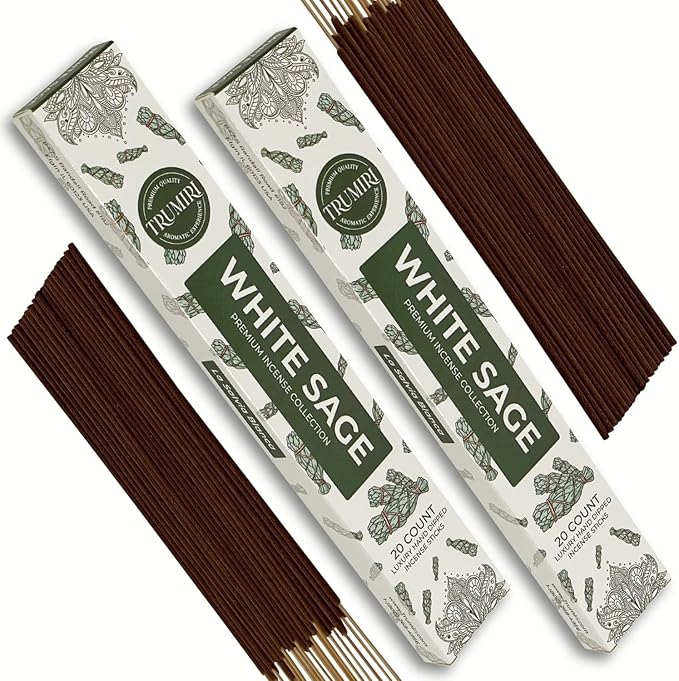 White Sage Incense Sticks for Cleansing - Total 40 Insence-Sticks - Dual Pack of 20 Insense - Inciensos - Inscents - Natural Non Toxic Ingredients - Incents - Incence - Inscense - Insents TRUMIRI