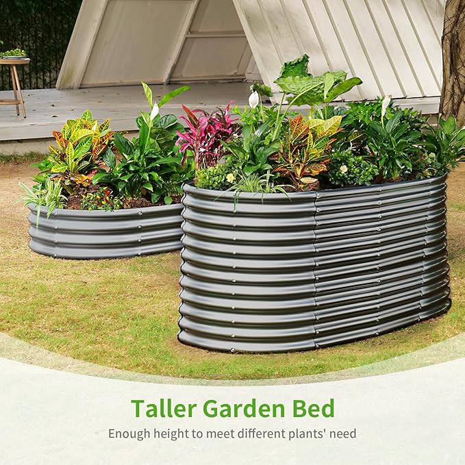 Land Guard 8x4x3ft Oval Galvanized Raised Garden Beds, Large-Capacity Metal Planter Box Outdoor, Durable Deep Raised Garden Bed 3ft Tall, Raised Beds for Gardening Vegetables, Modern Gray - Bloomnest