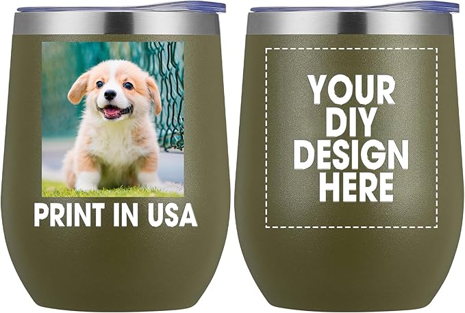Personalized Custom Wine Tumbler Print in USA 12oz Stainless Steel Travel Coffee Cup with Lid & Straw Double Wall Insulated Mug with Colorful Text Logo Photo - Bloomnest