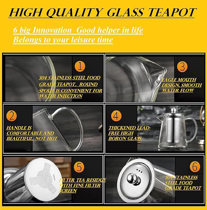 Mini Size Glass Teapot Tea Kettle-with Stainless Steel Removable Infuser for Blooming Tea & Loose Leaf Tea, Microwave & Stovetop Safe, 950ML/32oz (L-950) - Bloomnest