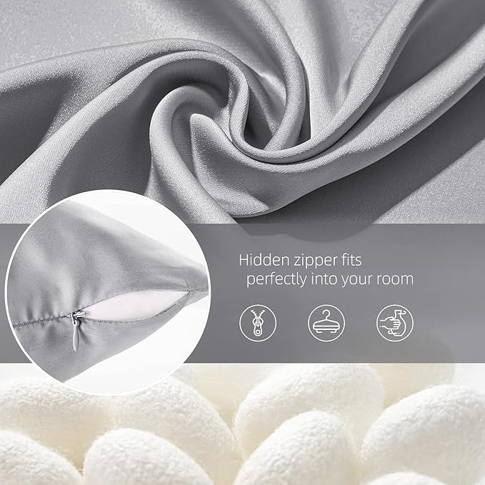 Silk Pillow Cases 2 Pack Mulberry Silk Pillowcases Soft Breathable Both Sided Natural Silk Pillowcase with Zipper Beauty Sleep Pillow Cases for Gift(King,Silver Gray) - Bloomnest