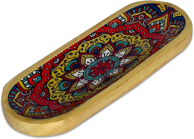 Bless-International Traditional-Handmade-Tray-Burner Wooden-Trat-Incense-Stick-Holder Ash-Catcher-Stand for-Aromatherapy-Meditation-Yoga (Mandala, 11x4x1.22 Inches) - Bloomnest