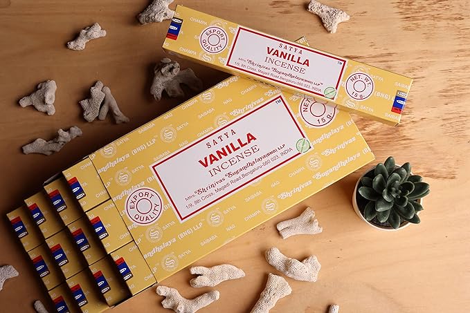 EARTH Satya Vanilla Incense Sticks 15 GMS (Pack of 12) (Green Certified) Indian Perfumed Hand Rolled Agarbatti Perfect for Worship,Relaxation, Medication. Earth