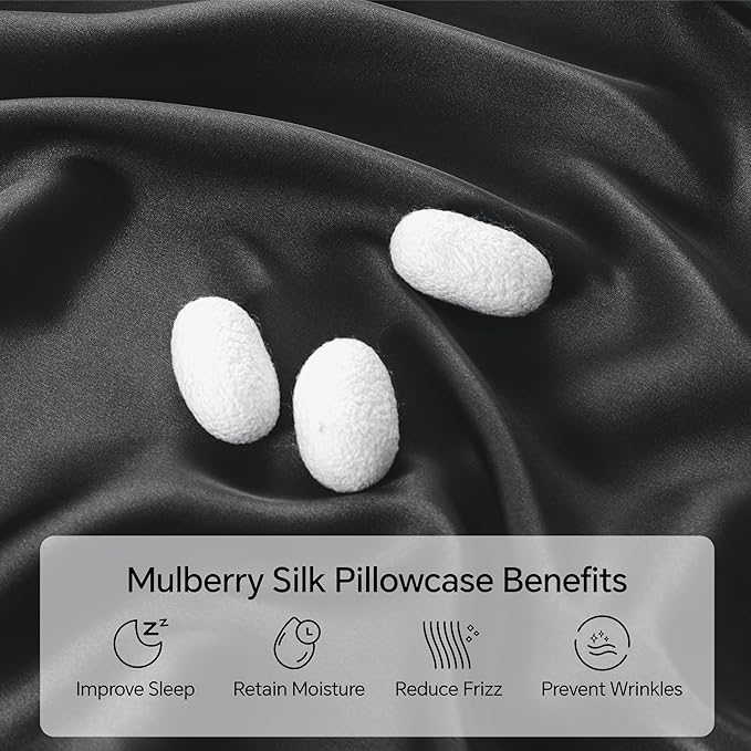 INFIIXSO Mulberry Silk Pillowcase for Hair and Skin, Silk Pillow Cases King Size with Hidden Zipper 20x40 Inches, Extraordinary Smooth and Soft Cooling Pillow Cases for Hot Sleepers(Black, 1 Pack) - Bloomnest