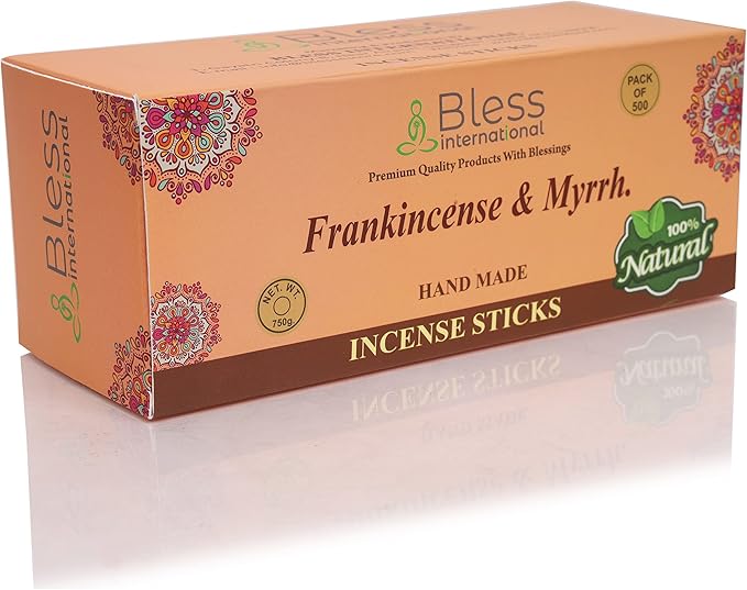 Bless-Frankincense-and-Myrrh 100%-Natural-Handmade-Hand-Dipped-Incense-Sticks Organic-Chemicals-Charcoal-Free Purification-Relaxation-Positivity-Yoga-Meditation Best-Woods-Scent (500 Sticks (26 OZ)) BlessInternational
