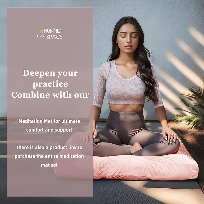 Meditation Zafu Cushion Set with Buckwheat Hulls & Memory Foam - Ergonomic Support for Yoga & Sitting - Removable Machine-Washable Luxury Velvet Cover - for Adults and Kids (Pink)