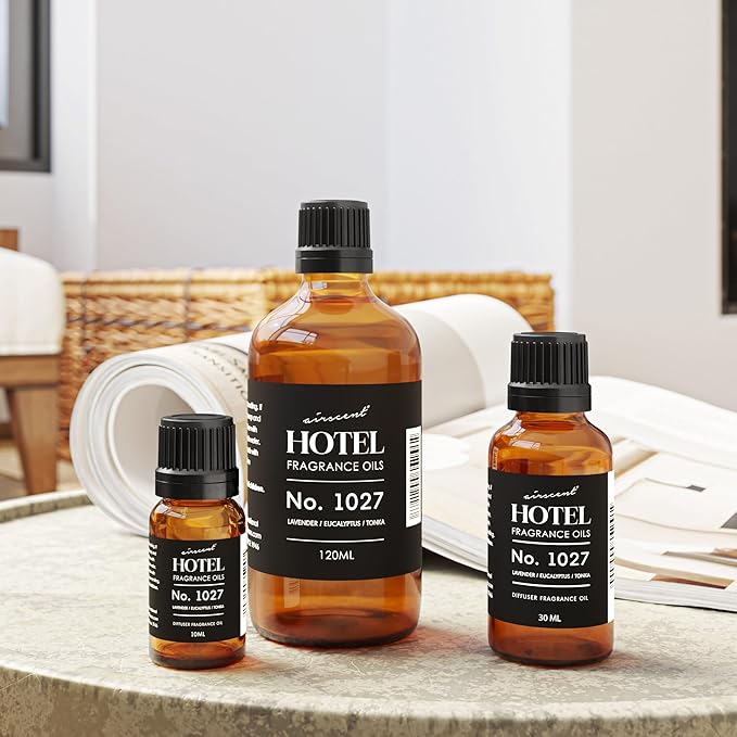 AirScent Hotel Diffuser Oil No. 1027 Inspired by The Zen Hotel Scent - Premium Fragrance Oil for Ultrasonic and Waterless Diffusers and Crafting - 10 mL, 0.34 fl oz Glass Bottle with Dropper - Bloomnest