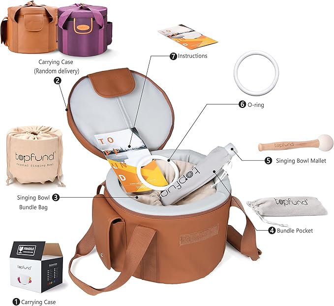 TOPFUND 8" Violet A# Note Crystal Singing Bowl Pineal Chakra with Heavy Duty Carrying Case and Suede Mallet