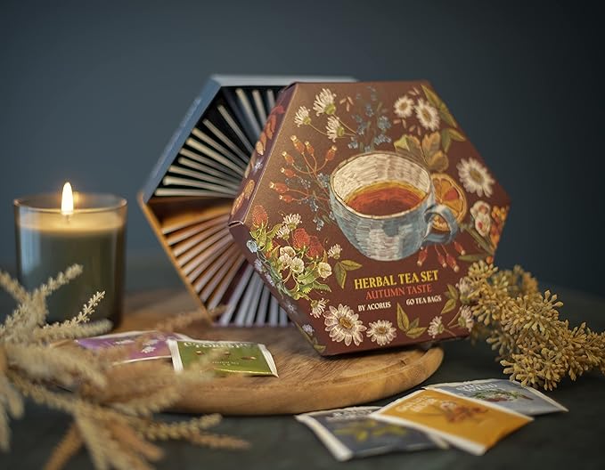 ACORUS Autumn Taste Tea Set, Natural Herbal Tea Variety Pack, Assorted Tea Box, Tea Gift Set of 6 Different Teas, Herbal Tea Sampler of 60 Tea Bags Individually Wrapped, Discover Rich Autumn Teas - Bloomnest