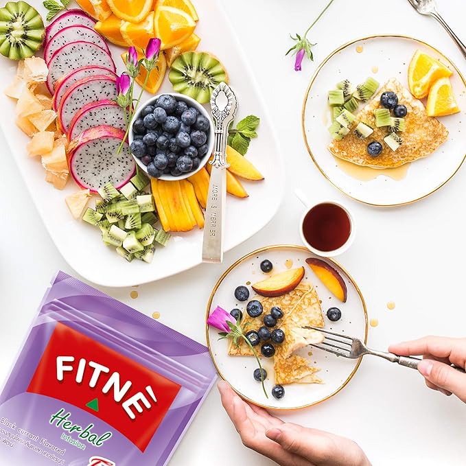 FITNÈ Black Currant Herbal Green Tea Fruity Garcinia Senna Infusion Gentle Detox Cleansing Boost Antioxidant Wellness Tea No Calories, 15 Tea Bags
