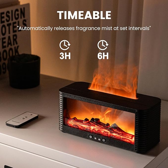 Flame Fireplace Aroma Essential Oil Diffuser, 250ml Ultrasonic Aromatherapy Humidifier with 9 Color LED Lights & Timer, Fireplace-Style Cool Mist Air Diffuser for Home Bedroom Office Yoga - Bloomnest