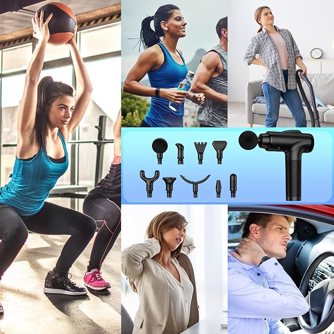Massage Gun Deep Tissue, Handheld Electric Muscle Massager, High Intensity Percussion Massage Device for Pain Relief with 9 Attachments & 30 Speed(Black) - Bloomnest