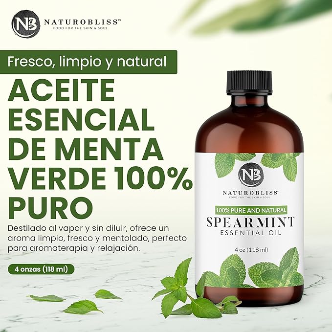 NaturoBliss Spearmint Essential Oil, 100% Pure and Natural Therapeutic Grade, Premium Quality Spearmint Oil, 4 fl. Oz - Perfect for Aromatherapy and Relaxation - Bloomnest