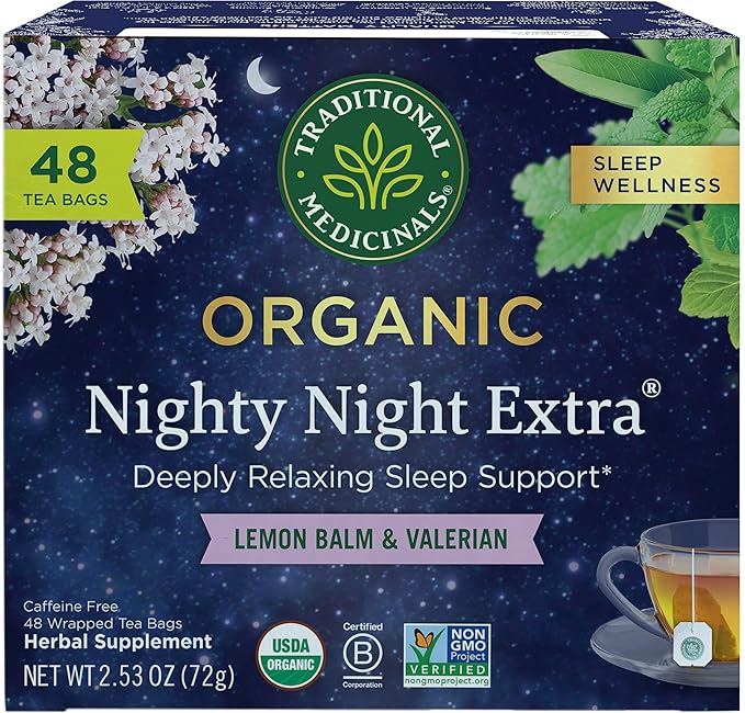 Traditional Medicinals Organic Nighty Night Extra Tea With Valerian Root for Relaxation, 48 Tea Bags - Bloomnest