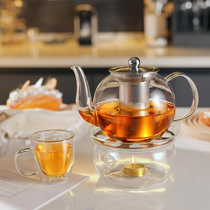 CNGLASS 600ml Glass Teapot with Removable Infuser,Clear Tea Kettle Stovetop Safe,Blooming and Loose Leaf Tea Maker - Bloomnest