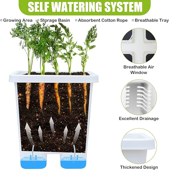 Growing Vegetable Planter Pot 3 Packs, 15 * 14.2 Inches Deep Rectangle Pots for Vegetable Fruit Flower, Large Planters with Trays, for Patio Garden Balcony Home Porch Yard Indoor Outdoor (White) - Bloomnest