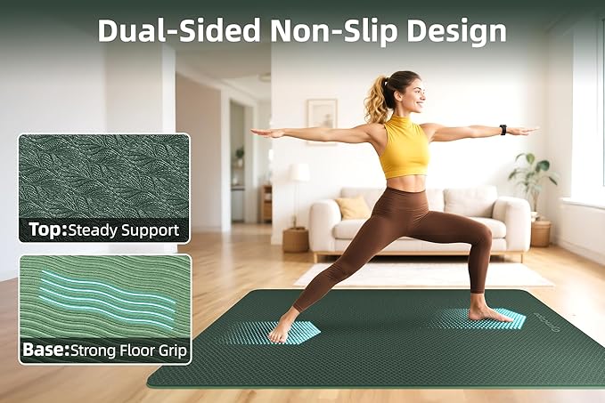 Thick TPE Yoga Mat 72"x48" - 6/8/10/12mm Extra Cushion for Joint Support & Comfort, Non-Slip Texture, Durable & Waterproof, Includes Bag, Strap & Towel for Home Workout, Pilates & Yoga